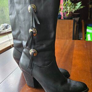 HARLEY DAVIDSON BLACK MOTORCYCLE BOOTS COWGIRL HEELED BOOTS US 9